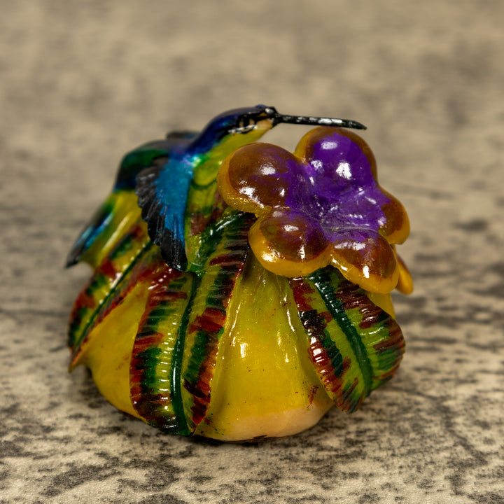 Hummingbird With Flower Tagua Nut Carving