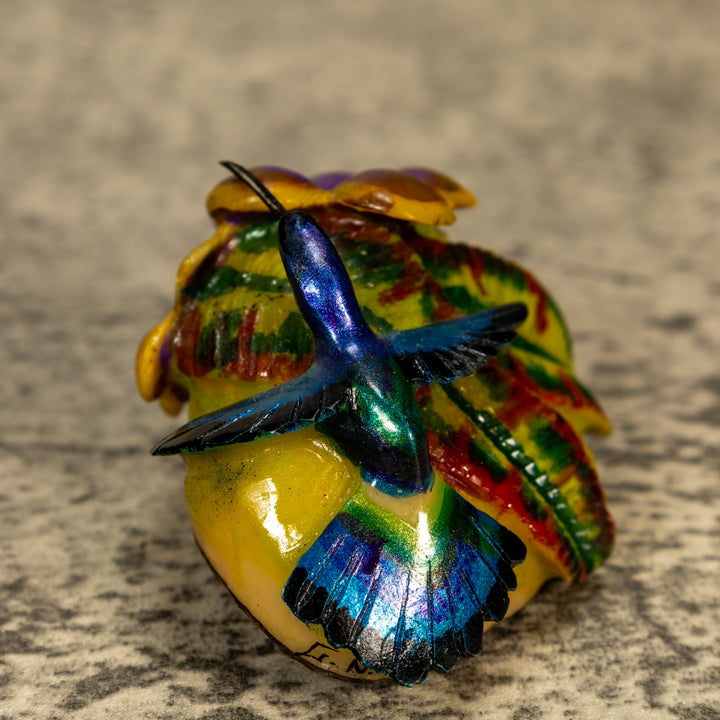 Hummingbird With Flower Tagua Nut Carving