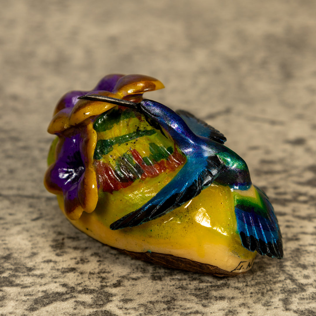 Hummingbird With Flower Tagua Nut Carving
