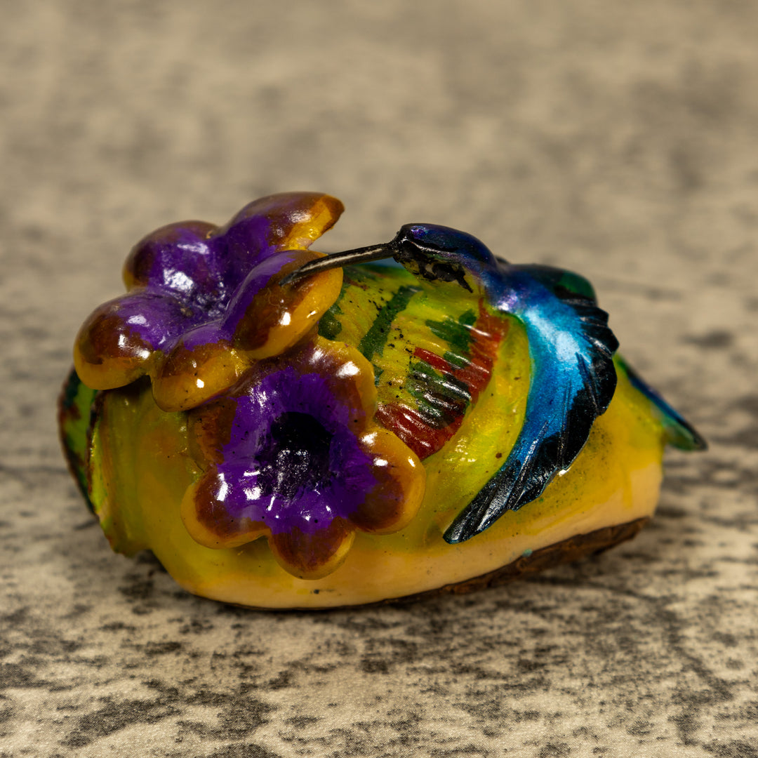 Hummingbird With Flower Tagua Nut Carving