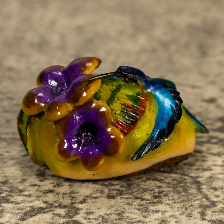 Hummingbird With Flower Tagua Nut Carving