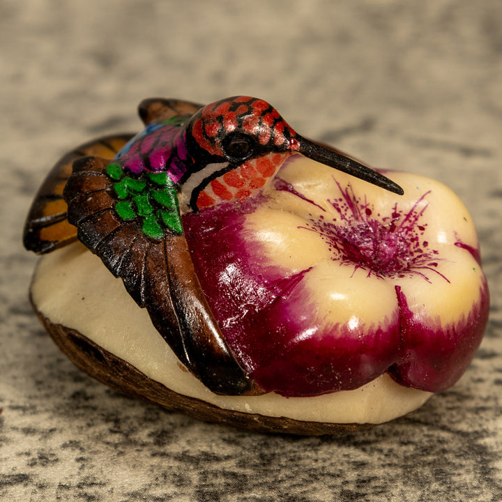 Hummingbird With Flower Tagua Nut Carving