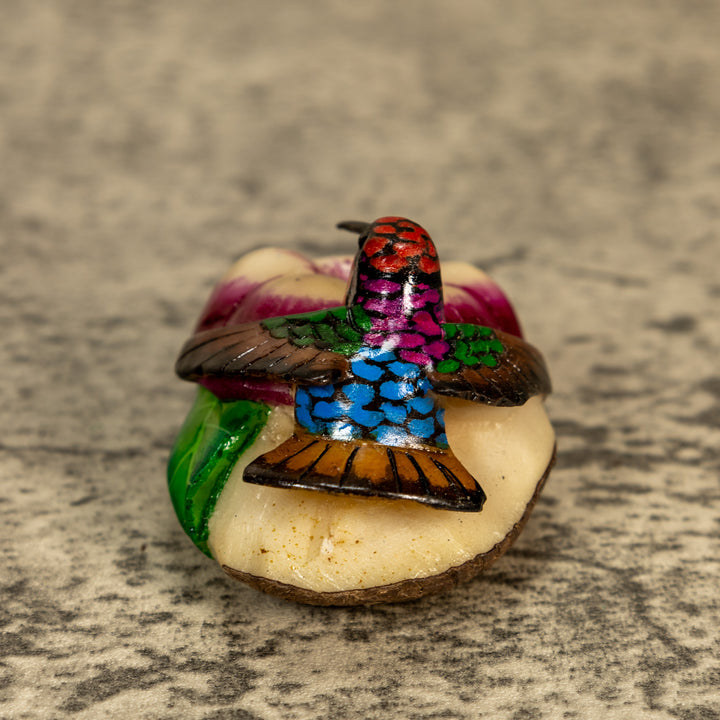 Hummingbird With Flower Tagua Nut Carving