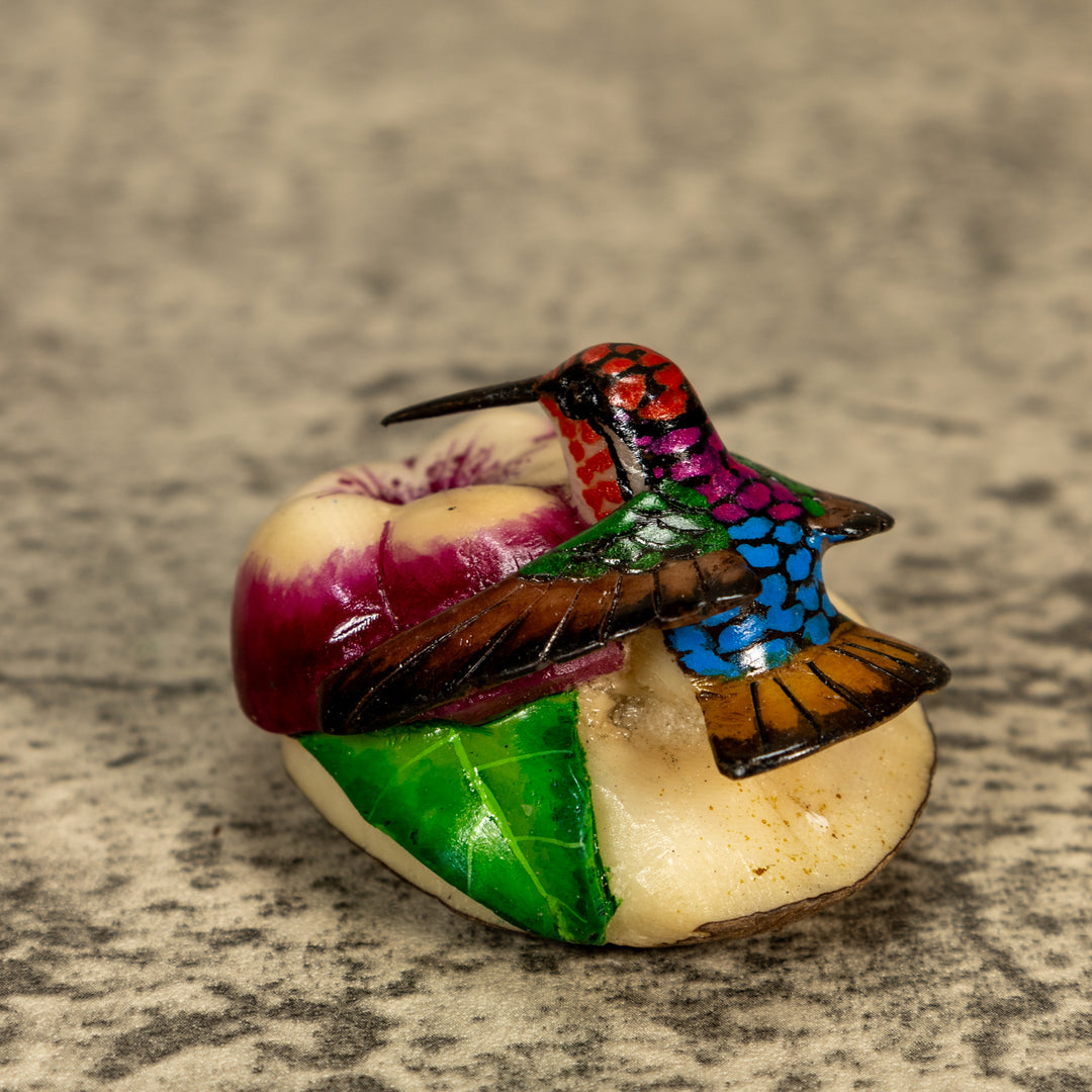 Hummingbird With Flower Tagua Nut Carving