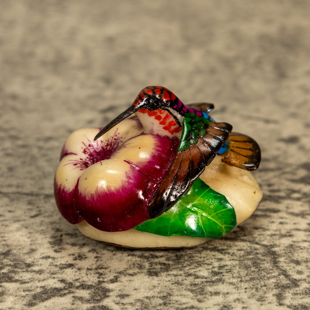 Hummingbird With Flower Tagua Nut Carving