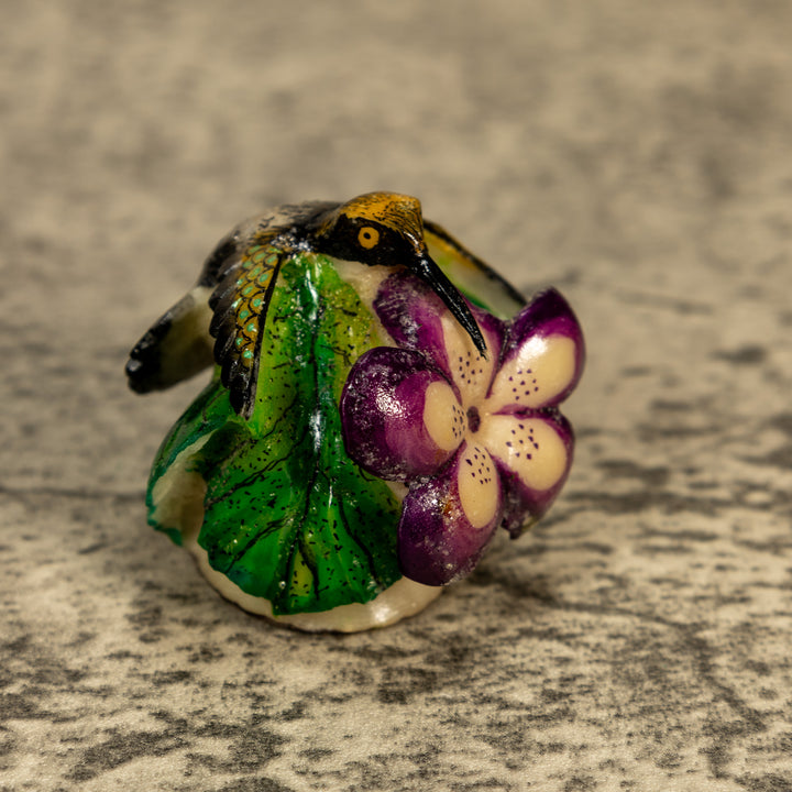 Hummingbird With Flower Tagua Nut Carving