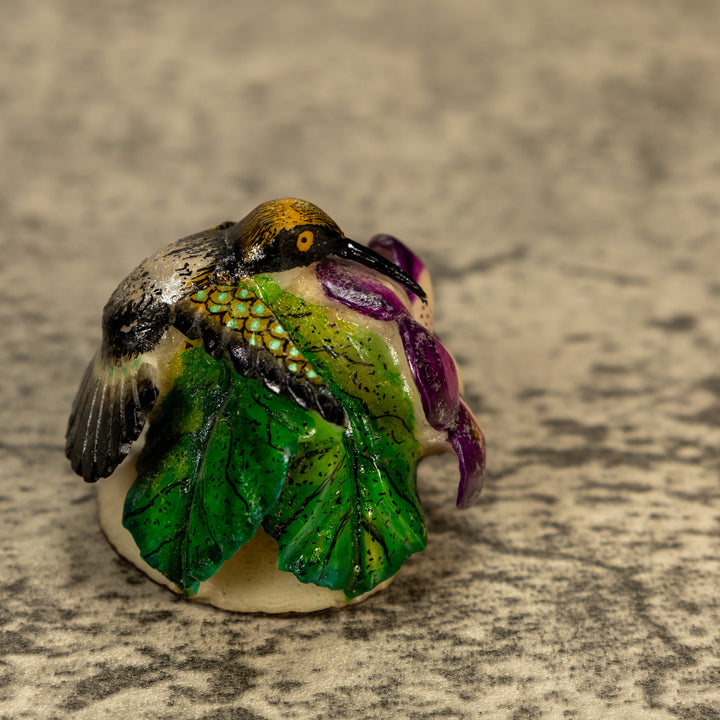 Hummingbird With Flower Tagua Nut Carving