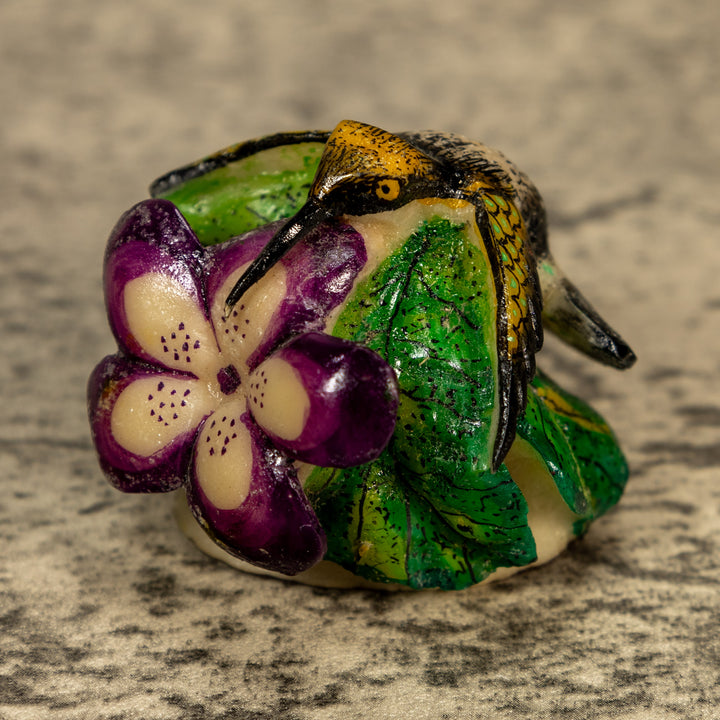 Hummingbird With Flower Tagua Nut Carving
