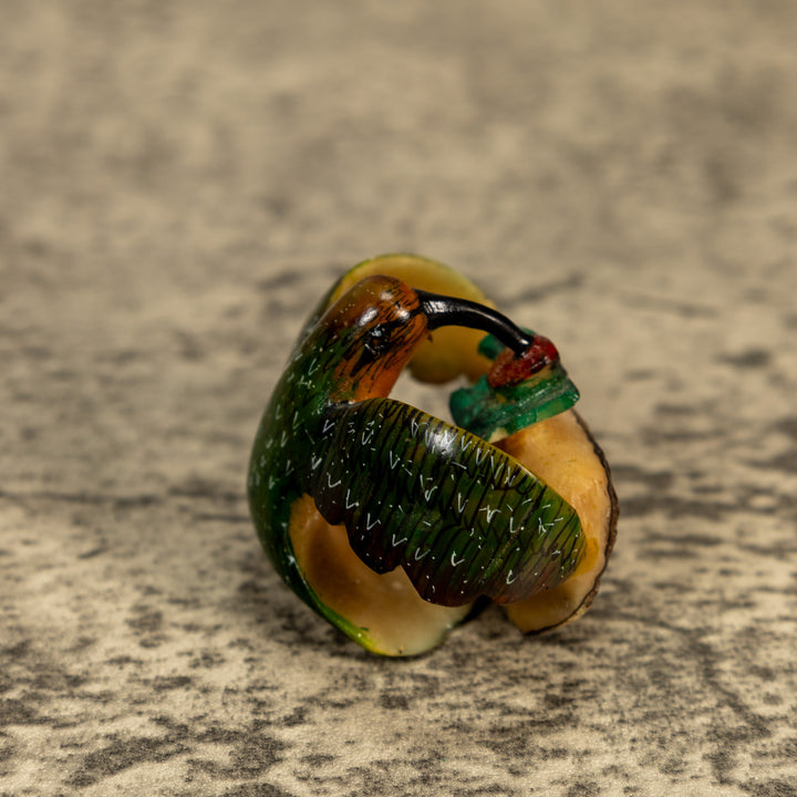 Hummingbird With Flower Tagua Nut Carving