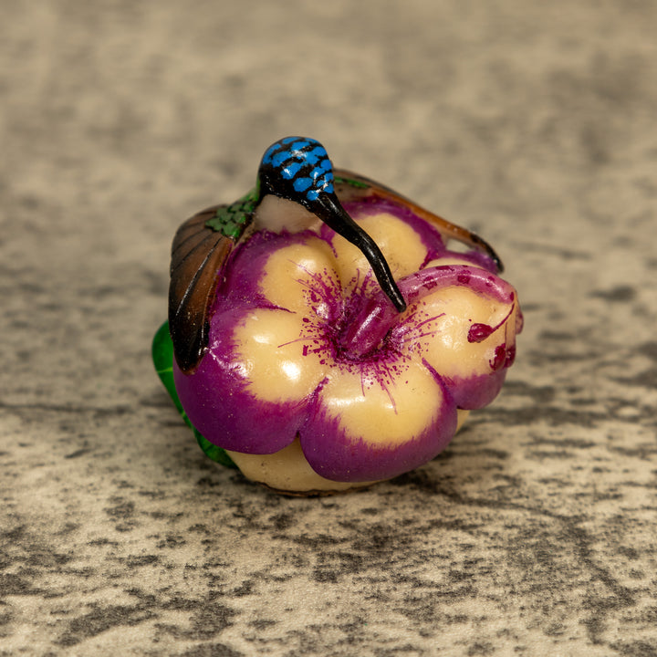 Hummingbird With Flower Tagua Nut Carving