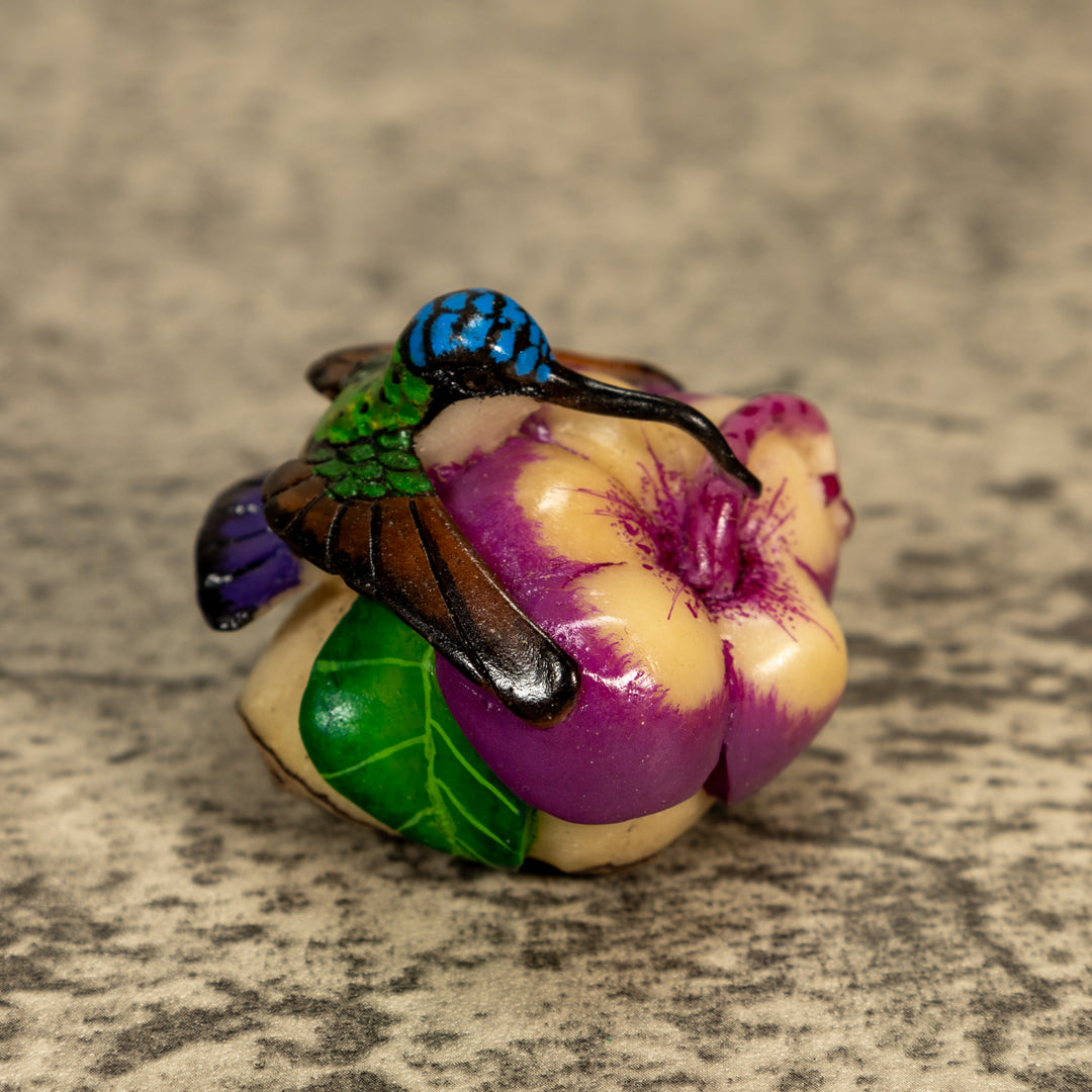 Hummingbird With Flower Tagua Nut Carving