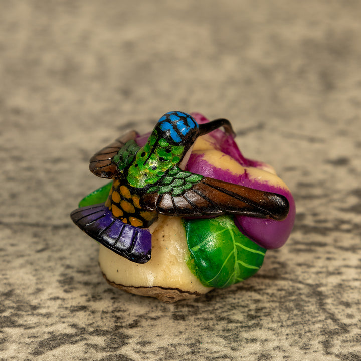 Hummingbird With Flower Tagua Nut Carving