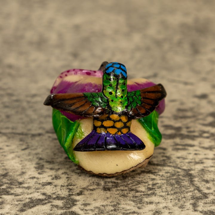 Hummingbird With Flower Tagua Nut Carving