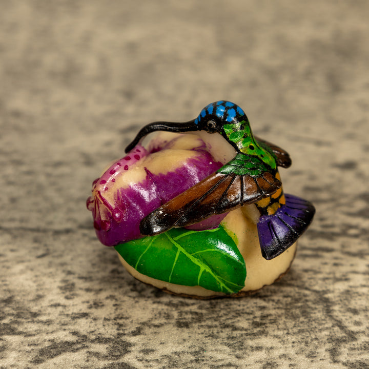 Hummingbird With Flower Tagua Nut Carving