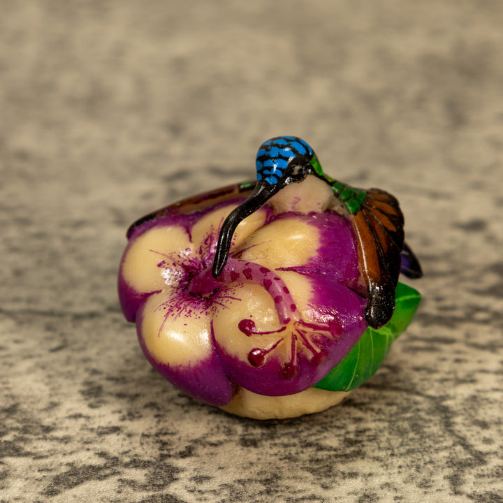 Hummingbird With Flower Tagua Nut Carving