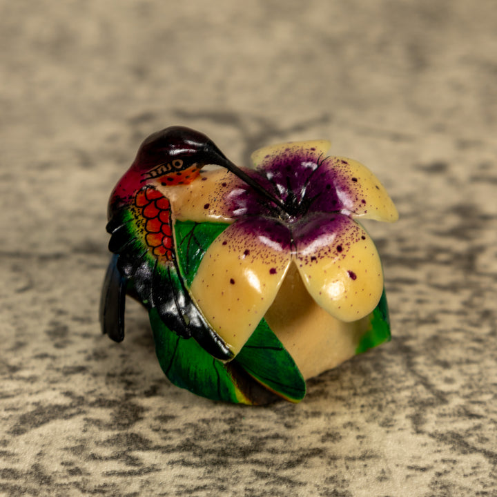 Hummingbird With Flower Tagua Nut Carving