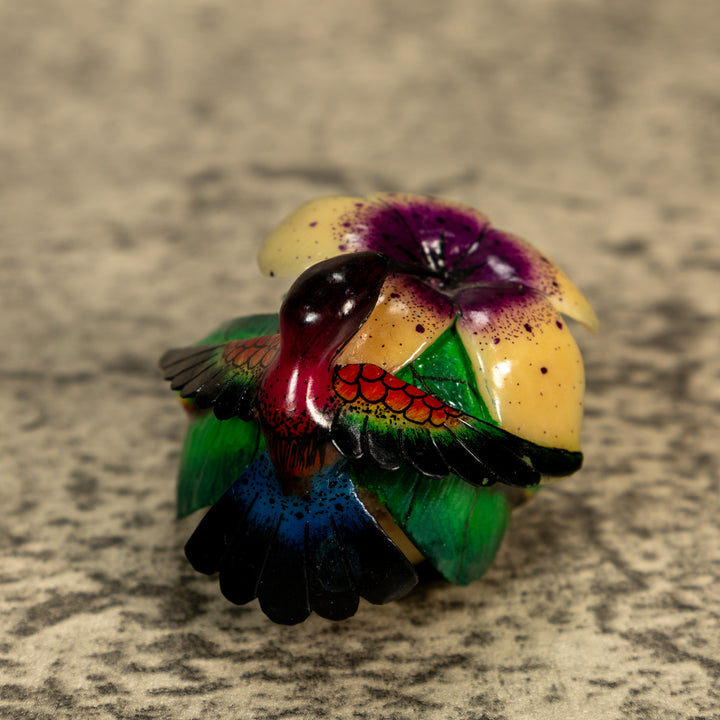 Hummingbird With Flower Tagua Nut Carving