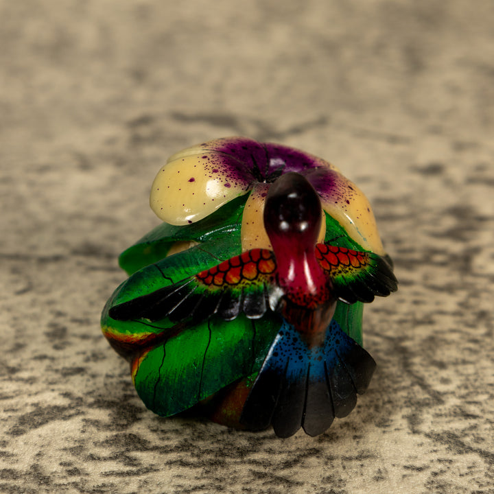 Hummingbird With Flower Tagua Nut Carving