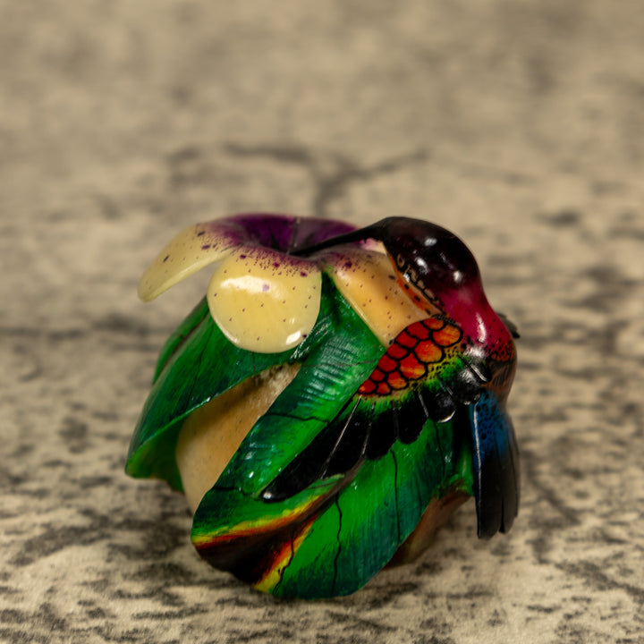 Hummingbird With Flower Tagua Nut Carving