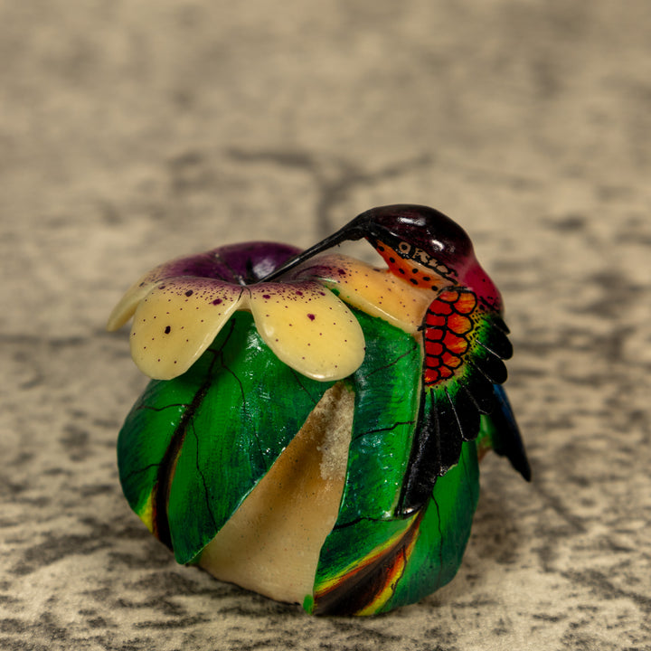 Hummingbird With Flower Tagua Nut Carving