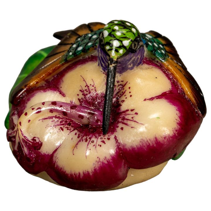 Hummingbird With Flower Tagua Nut Carving