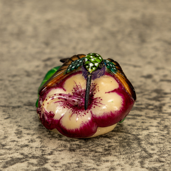 Hummingbird With Flower Tagua Nut Carving