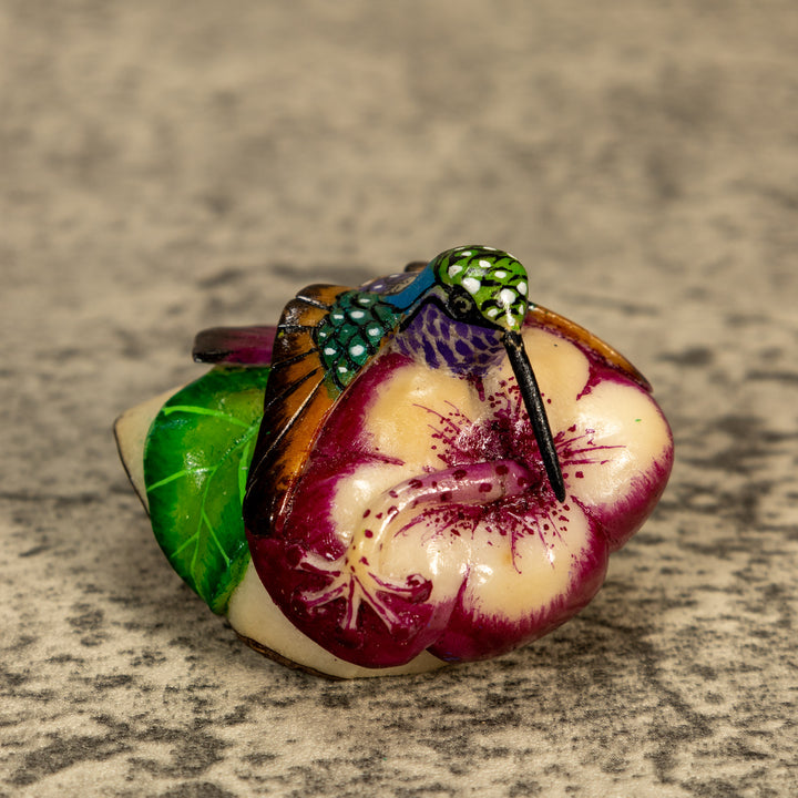 Hummingbird With Flower Tagua Nut Carving