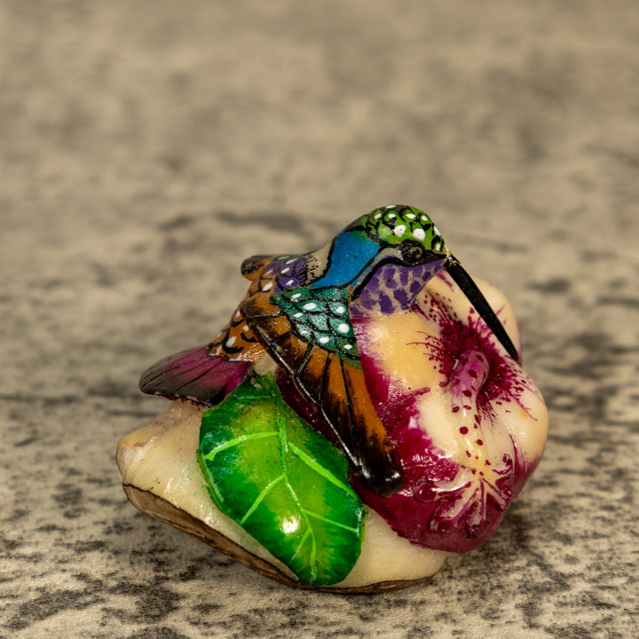 Hummingbird With Flower Tagua Nut Carving