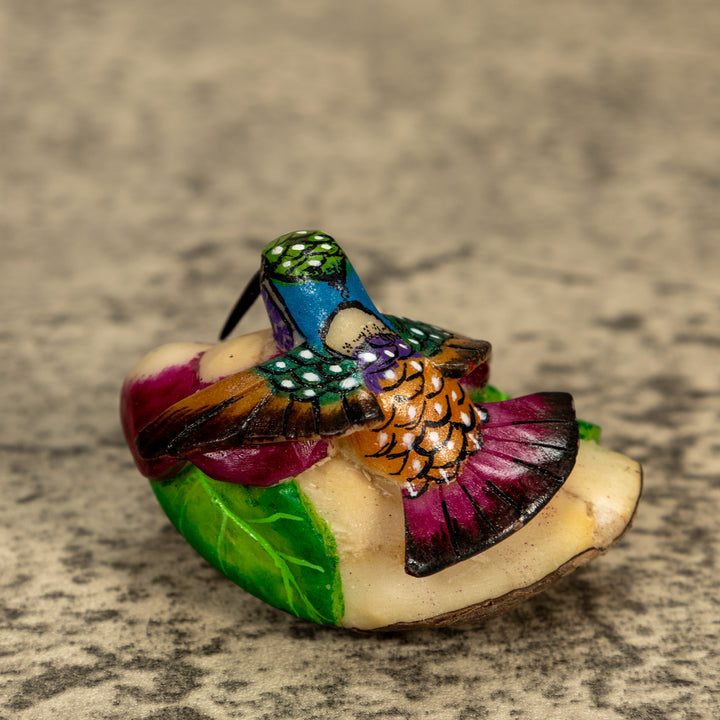 Hummingbird With Flower Tagua Nut Carving
