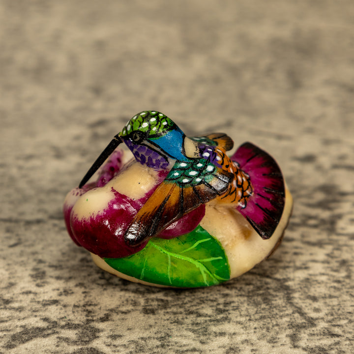 Hummingbird With Flower Tagua Nut Carving