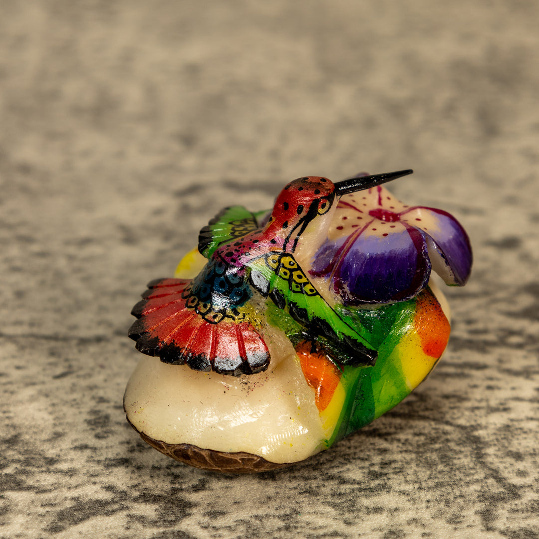 Hummingbird With Flower Tagua Nut Carving