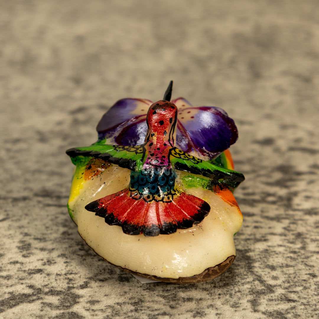 Hummingbird With Flower Tagua Nut Carving