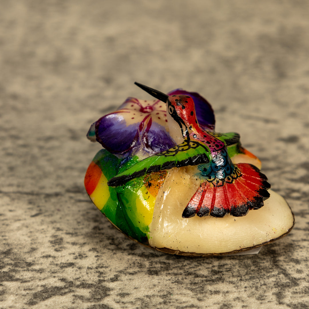 Hummingbird With Flower Tagua Nut Carving