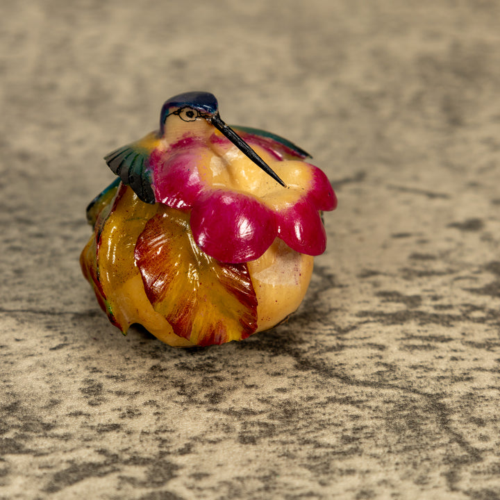 Hummingbird With Flower Tagua Nut Carving