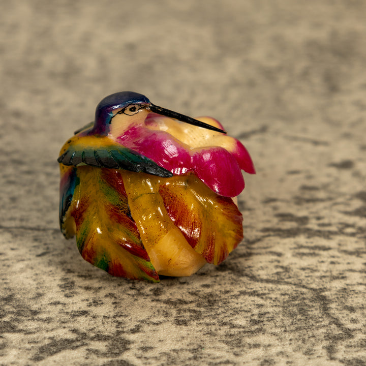 Hummingbird With Flower Tagua Nut Carving