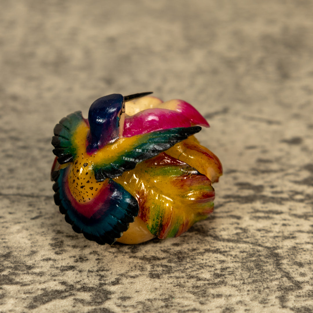 Hummingbird With Flower Tagua Nut Carving