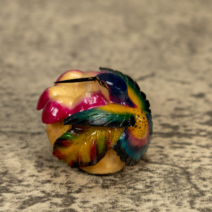 Hummingbird With Flower Tagua Nut Carving