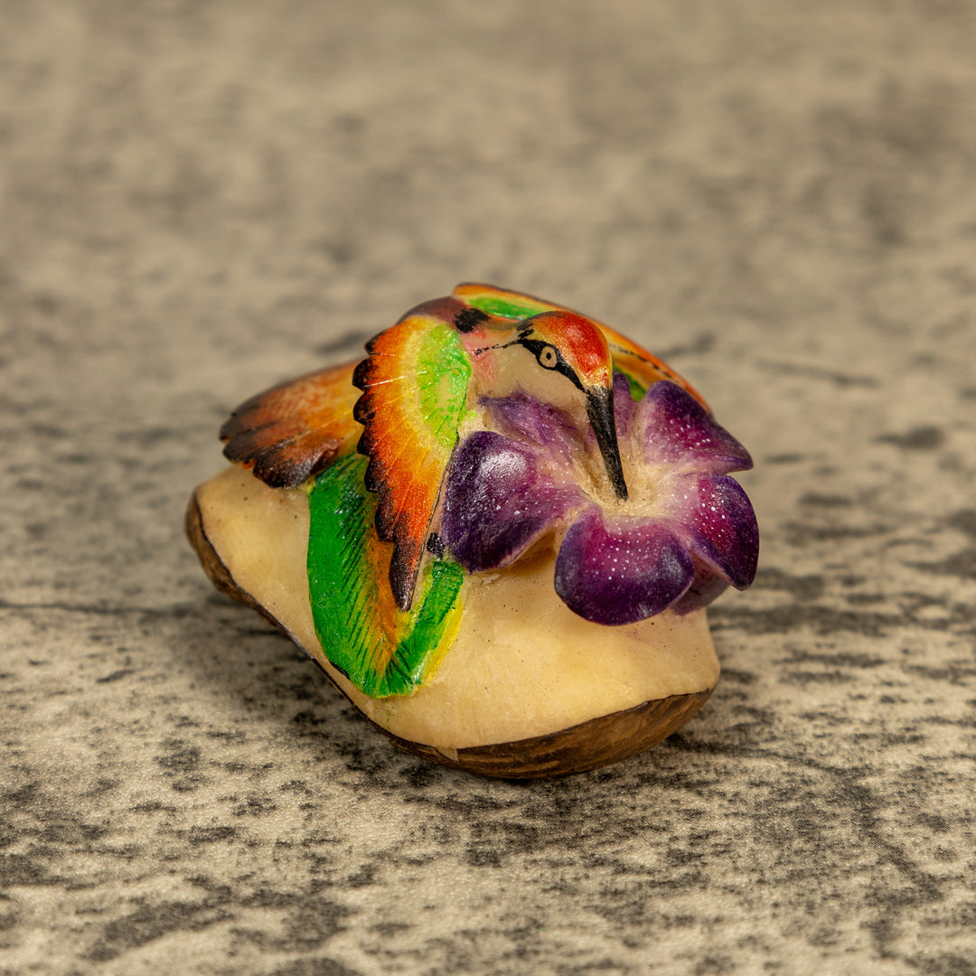 Hummingbird With Flower Tagua Nut Carving