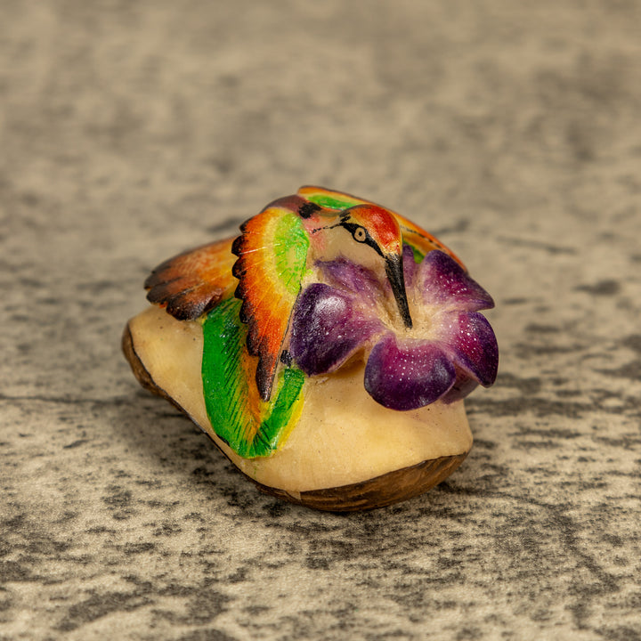 Hummingbird With Flower Tagua Nut Carving