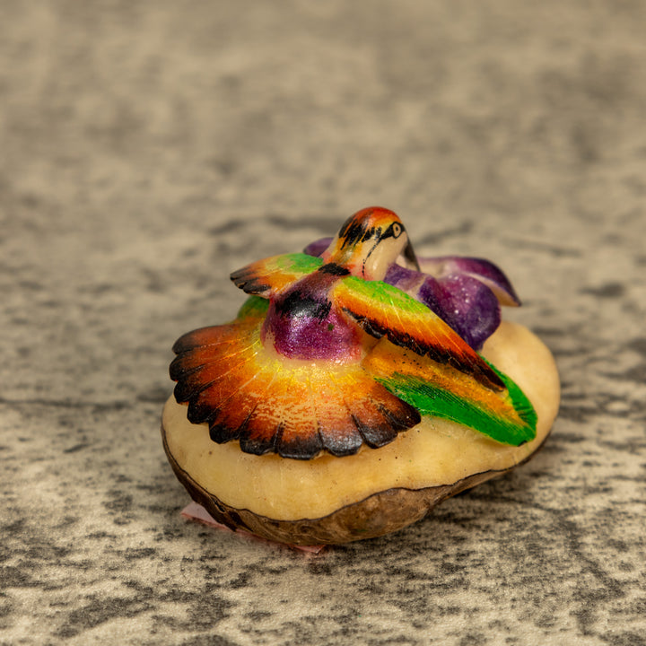 Hummingbird With Flower Tagua Nut Carving