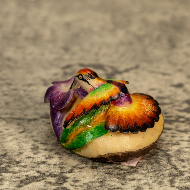 Hummingbird With Flower Tagua Nut Carving