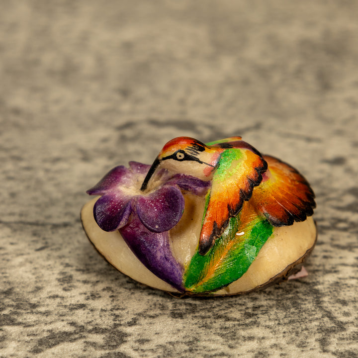 Hummingbird With Flower Tagua Nut Carving