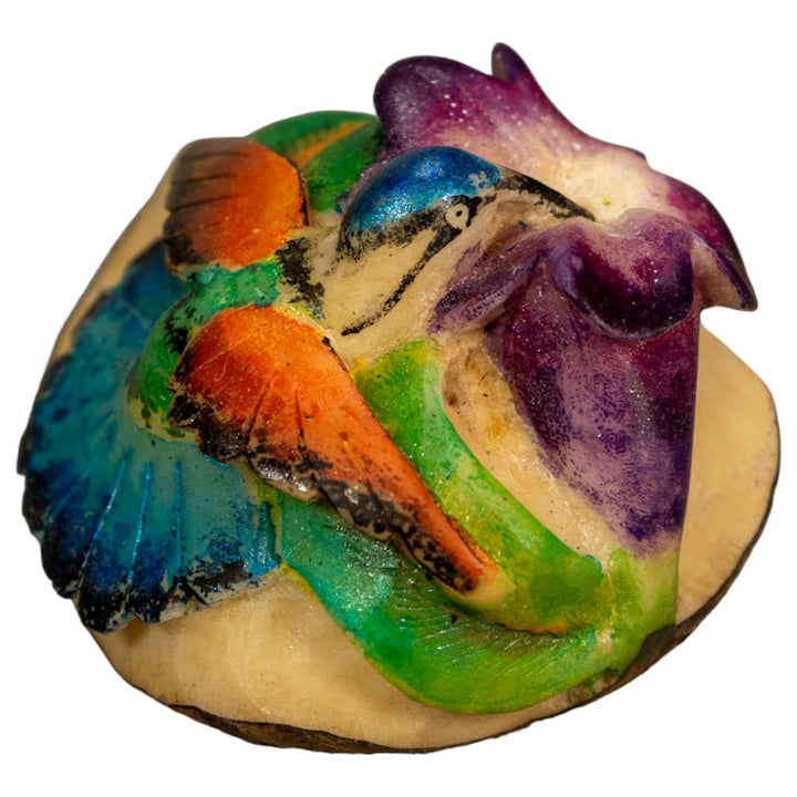 Hummingbird With Flower Tagua Nut Carving
