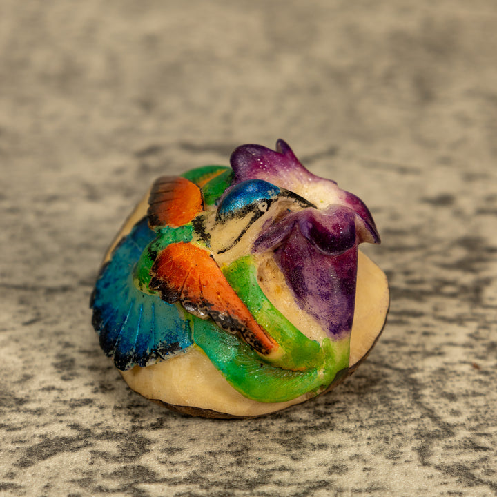 Hummingbird With Flower Tagua Nut Carving