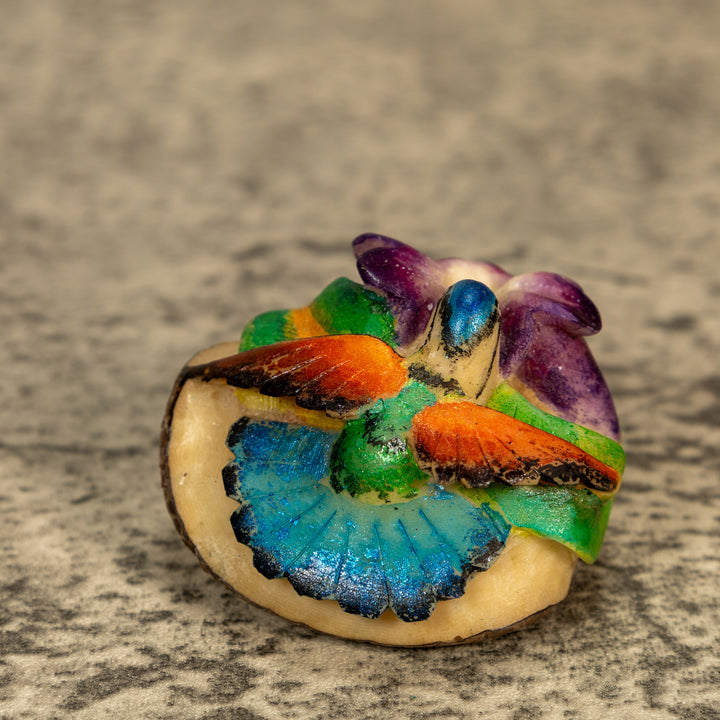 Hummingbird With Flower Tagua Nut Carving
