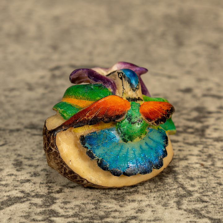 Hummingbird With Flower Tagua Nut Carving
