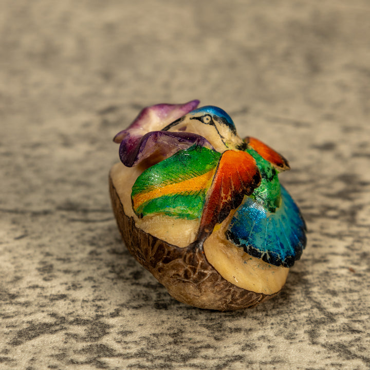 Hummingbird With Flower Tagua Nut Carving