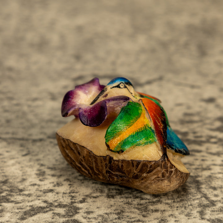 Hummingbird With Flower Tagua Nut Carving