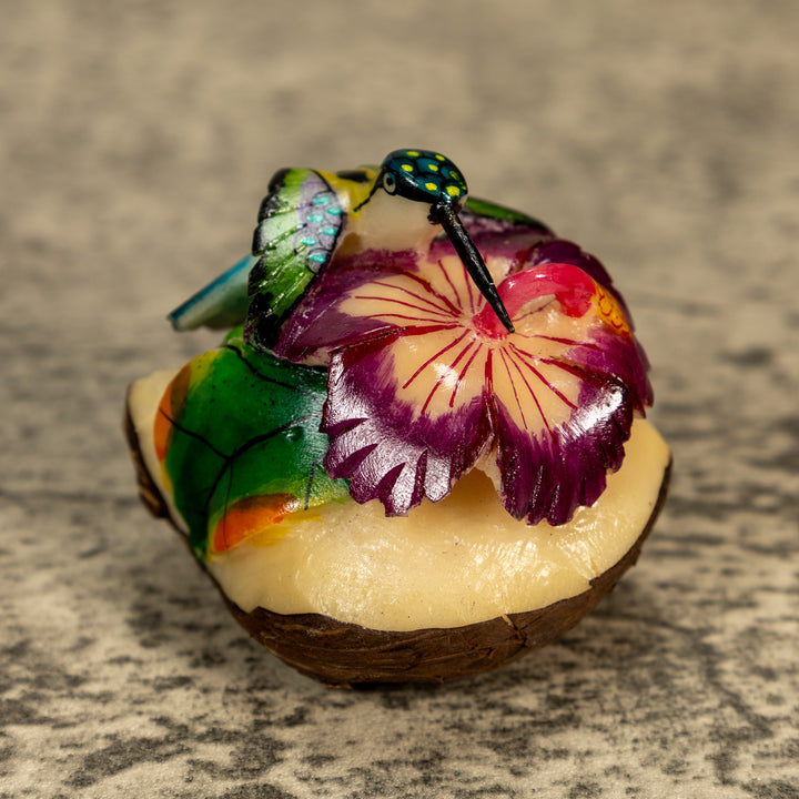 Hummingbird With Flower Tagua Nut Carving