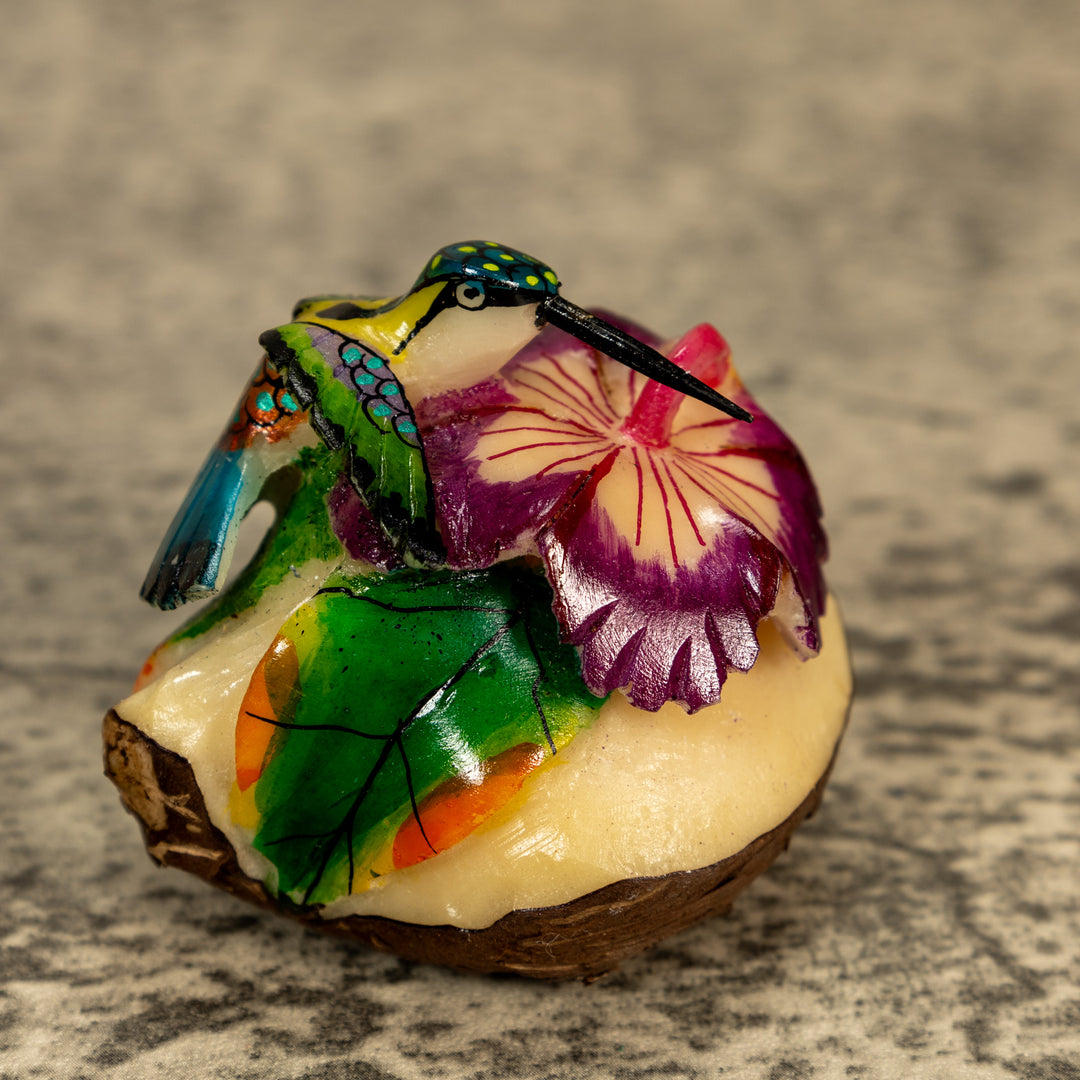Hummingbird With Flower Tagua Nut Carving